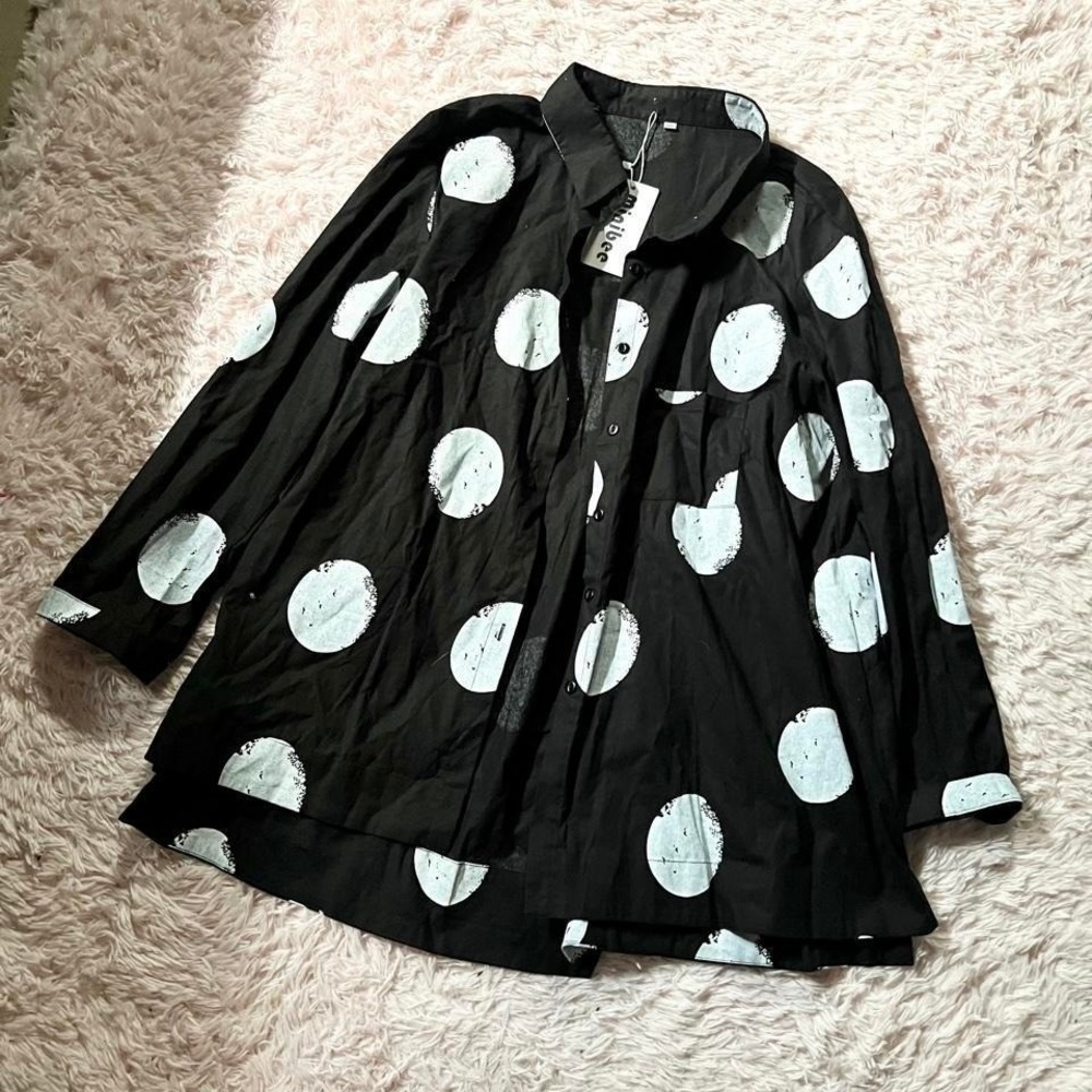 Monochrome Retro Polka Dot Oversized Tunic Womens XXL Quirky‎ Eclectic Statement